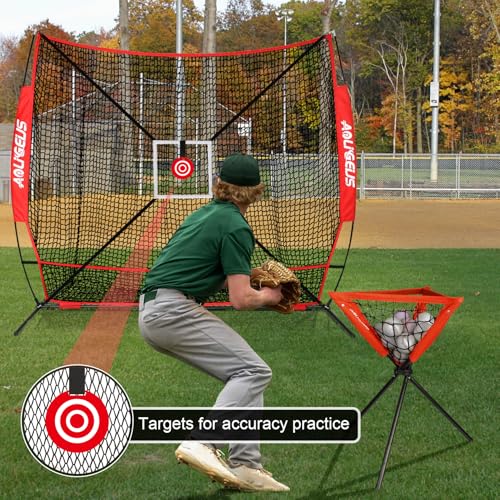 6'X6' Baseball Softball Practice Net,Pitching Net,Batting Net,with Bonus Strike Zone,Target and Bow Frame,for Hitting,Pitching,Catching