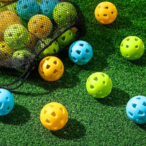 VioraWhite 48 Pack Mini Practice Baseballs 1. 65 Inch Small Baseball Training Lightweight Hollow with a Drawstring Bag for Hitting, Batting Training Use - color: Green,Yellow，blue,