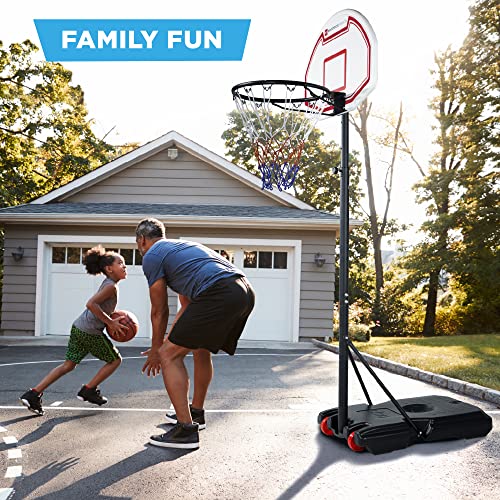Best Choice Products Kids Height-Adjustable Basketball Hoop, Portable Backboard Set w/ 2 Wheels, Fillable Base, 70.5in to 82.3in Tall - style: White