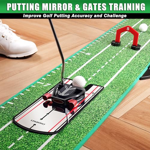 CHAMPKEY Professional Hazard Golf Putting Green Come with Golf Putting Gates and Putting Mirror - Progressive Slope Tech and Noise Reduction Tech Golf Putting Mat - style: LITE Version