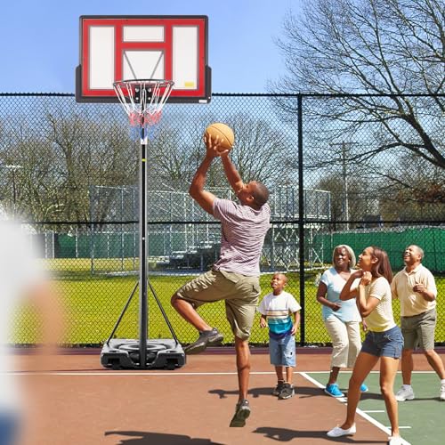 DUMOS 10FT Adjustable Height Portable Basketball Hoop Outdoor for Adult, 44 Inch Shatterproof Backboard w/Shock Absorbent Rim, Fillable Base, 2 Wheels for Swimming Pool/Indoor