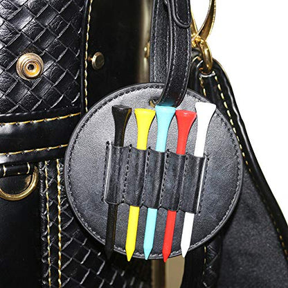 Myartte Golf Tee Holder with Wood Golf Tees Value 1 Set Golf Tee Holder for Bag Belt, Luxury Leather Gift for Golfer Men Women - color: black