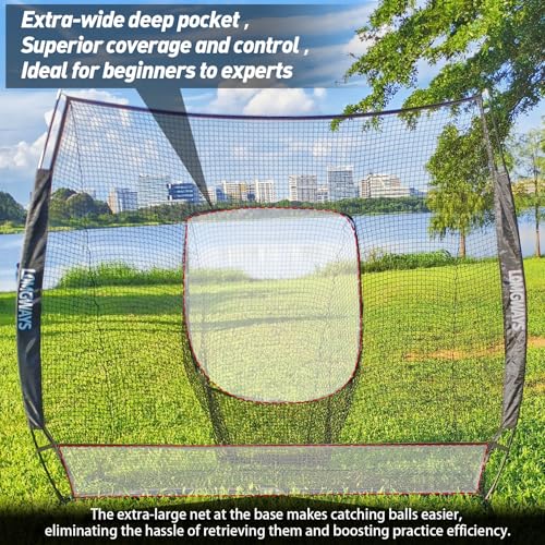 7x7ft/8x8ft Baseball Softball Net with Steel Frame for Batting, Hitting, Pitching, Portable Baseball Batting Net with Carry Bag, Great for All Levels - size: 7FT Black(Golf)