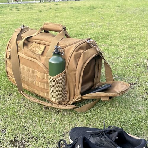 APRlLBAY Gym Bag Large Size 43L Training Bag Traveling With Luggage Strap Equipment Bag Tactical Military Duffel for Men&Women Basketball Football Weekender,Sports Bag Sturdy (Khaki)