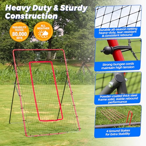2-in-1 Volleyball Rebounder Net, Adjustable 7×4 ft to 4.5×4 ft Bounce Back Training Rebound Equipment with Angle Customization for Volleying, Bumping, Spiking Practice - color: Red