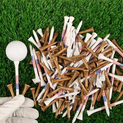 Amy Sport Golf Tees Western Birch Wood Value 100 Pack, 80 Tee 2 3/4 or 3 1/4 Inch with 20 Short 1 1/2 Inch Driving Range Tees, 5X More Durable 5X Stronger & Less Friction Tees