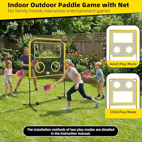 Indoor Paddle Game with Net, Portable Pickleball Set with Net for Family or Solo Fun, All in One Outdoor Sports - Badminton, Pingpong, Tennis for Lawn, Backyard, Camping, Beach