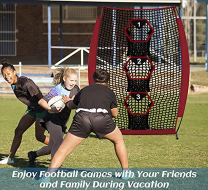 Football Throwing Target Net - Quarterback Training with 3 Pockets Heavy-Duty Fiberglass Poles & Polyester Portable Accuracy Practice for Backyard/Team Drills Youth Players - size: 5X7FT