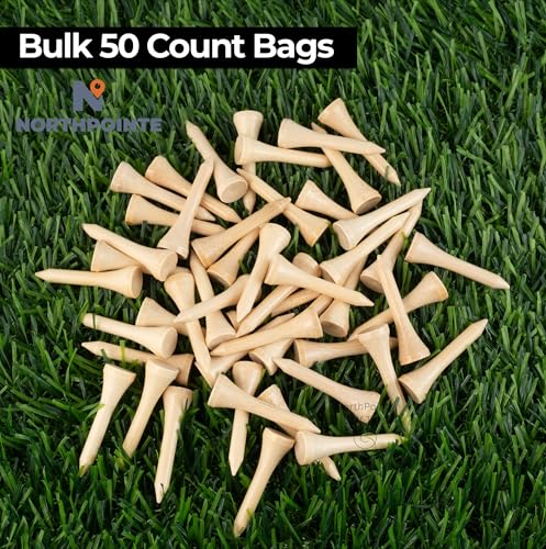 NorthPointe 1 ½” Short Golf Tees – Bamboo Short Tees Golf for Irons, Par 3 Tees, Hybrids, and Driving Range - Pack of 50 or 100 Bulk High Visibility Durable