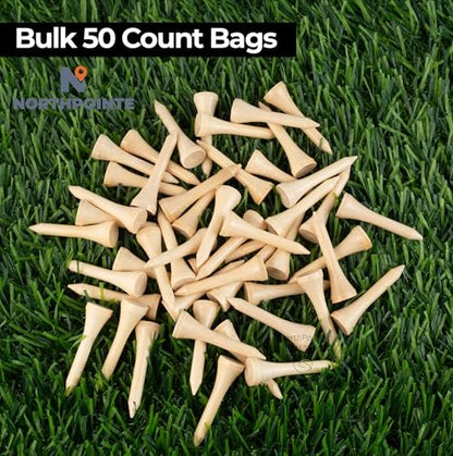 NorthPointe 1 ½” Short Golf Tees – Bamboo Short Tees Golf for Irons, Par 3 Tees, Hybrids, and Driving Range - Pack of 50 or 100 Bulk High Visibility Durable