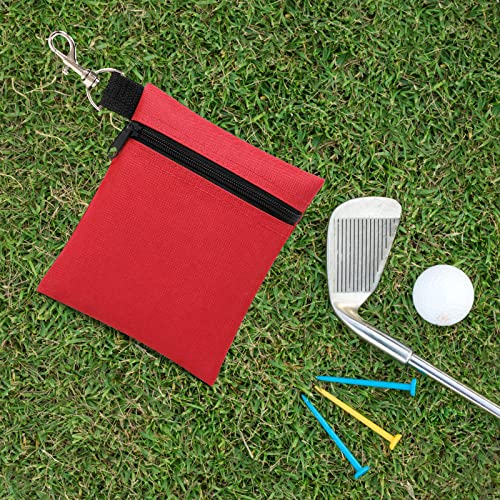 Golf Tee Pouch, 5.62 X 6.87 Inch Professional Zipper Golf Tee/Ball Pouch Bag with Metal Lobster Claw Clip - color: RED