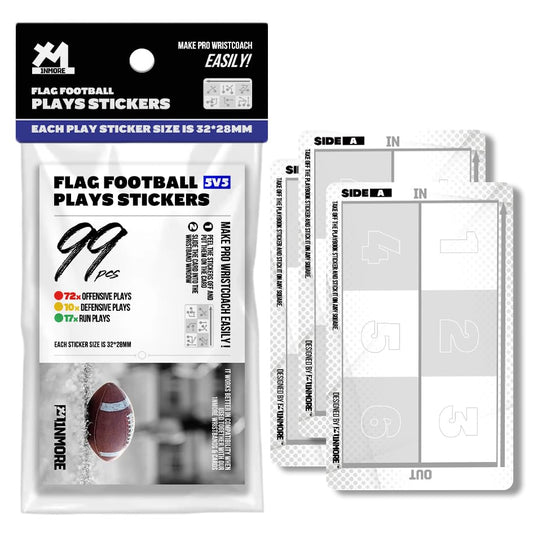1NMORE 5v5, 7v7 Flag Football Wristbands Playbook, 99pcs Play Stickers for Youth Football Wrist Coach, Quick DIY Wristband for Coach & Quarterback (QB) Players - color: 5v5 Playbook+PVC Cards, size: 5 on 5