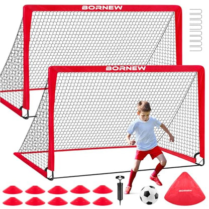 Kids Soccer Goal for Backyard Set - 2 Set of 6X4 / 4X3 ft Toddler Soccer Nets Training Equipment, Soccer Ball, Pop Up Portable Soccer Set for Kids and Youth Games and Training Goals Ages 3-16 Gift - color: 2.Red