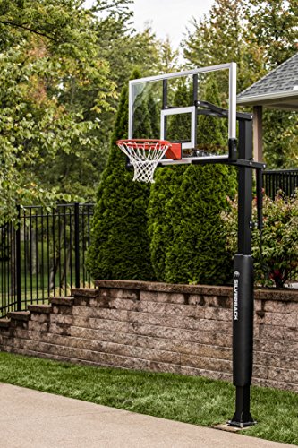 Silverback Height Adjustable In-Ground Basketball Hoop with Tempered Glass Backboard, Pro-Style Breakaway Rim & Backboard Pad