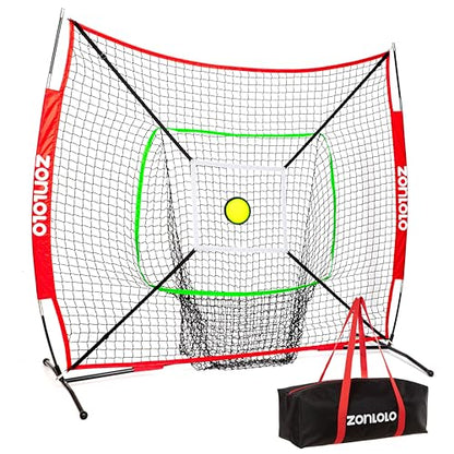 ZONLOLO 6x6ft Portable Baseball & Softball Net for Hitting and Pitching, with Sturdy Bow Frame and Carry Bag, Special Circular Target and Strike Zone for Accurate Throwing Practice, Great for Kids