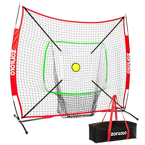 ZONLOLO 6x6ft Portable Baseball & Softball Net for Hitting and Pitching, with Sturdy Bow Frame and Carry Bag, Special Circular Target and Strike Zone for Accurate Throwing Practice, Great for Kids