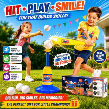 Baseball Training Tee Ball Popper Set with Bat & 3 Balls – Pop Up Hitting Trainer for Baseball Swing Practice