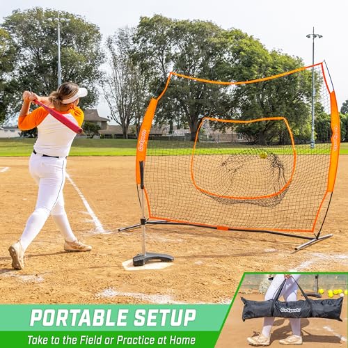 GoSports 7 x 7 ft Baseball & Softball Nets - Available in Team Colors - Batting & Pitching Net with Strike Zone - color: Orange