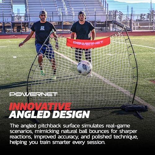 PowerNet Rebounder Training Net for Soccer, Baseball, Softball & Lacrosse, Angled Multi-Sport Rebounder, Portable Dual-Side Bounce Back Soccer Net