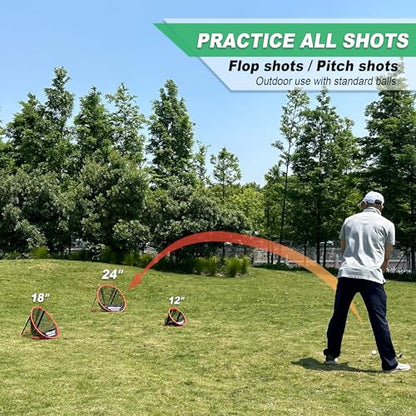 SENSECLUB Foldable Chipping Net with Mat & Balls, Indoor Golf Practice Chipping Target, Backyard Golf Game & Gifts - style: Round Net +Mat +Balls