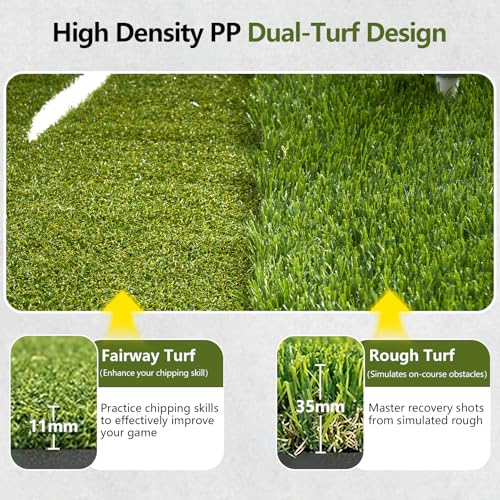 Upgraded Golf Hitting Mat, Dual Turf Golf Practice Mat with Alignment Guide Lines,Ball Tray, Non Slip Rubber Base & EVA Cushion - size: 6x4ft 1.02"