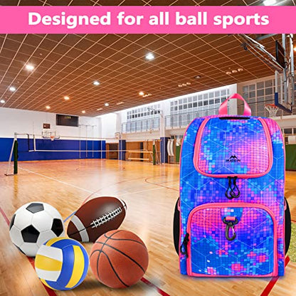 MATEIN Basketball Bag, Sturdy Soccer Bag with Ball Holder & Shoe Compartment, Large Basketball Backpack for Training Equipment, Water Resistant Sports Ball Backpack Fits Volleyball Football, Colorful - color: Pink