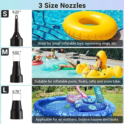 Dr.Meter Air Pump for Inflatables: AC 110V Air Mattress Pump with 3 Nozzles - Quick-Fill Electric Inflator Deflator for Inflatable Pool Raft Bed Boat Floats Swimming Rings Yoga Balls - style: HT-166