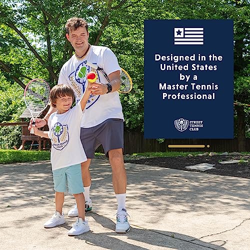 Kids Tennis Racket with Training Videos – Aluminum Youth Tennis Racket with Neoprene Handle for Children Age 5-12 – Learn Faster and Play Better by Street Tennis Club - color: Boys, size: 25
