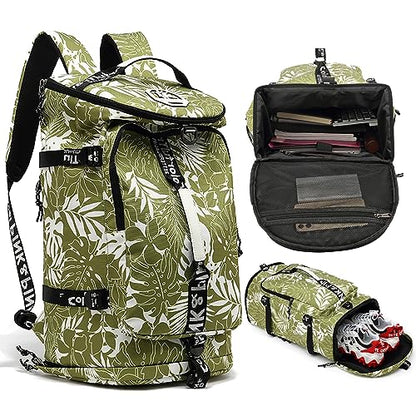 gym duffel bag backpack wrestling bag with shoe compartment 4 kinds of back method waterproof sports walking laptop - color: A-floral Green