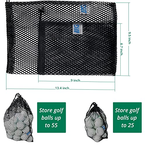 Mesh Bags with Drawstring - 2 Pack Nylon Golf Ball Storage Mesh Bags Sports Equipment Organizer Sack for Collecting Half Balls, Tennis, Toys, Beach, Travel
