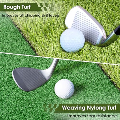 Heavy-Duty Golf Hitting Mat – Dual Turf Design Simulates Fairway & Rough for Real Course Feel, Indoor/Outdoor Practice Mat for Full Swing & Chipping Training, Easy Carry Strap - size: 2'×1.3'FT