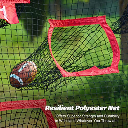 ZELUS 7 x 7ft Football Trainer Throwing Net | Training Target Practice with 5 Targets | Great for Quarterback | Includes Carry Bag - color: Red