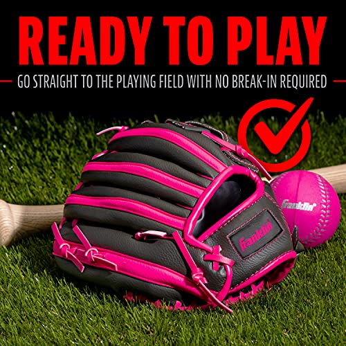 Franklin Sports Kids Baseball Gloves - RTP Youth Teeball Glove + Ball Set - Boys + Girls Teeball Mitt - 9.5" - color: Graphite/Pink