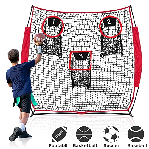 Football Throwing Net Quarterback: 8x8FT Quick Set Up 3 Target Toss Training Game for Backyard Field Teens Adults Practice Gifts - style: ‎Football Net 6X6 FT