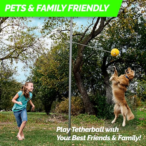 STERLING Sports Premium Tetherball Set Heavy Duty Tether Ball, Rope and Pole Set, 10-1/2' Tall for Outdoor Backyard