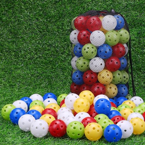 Coopay 50/100/200 Pack Practice Golf Balls, 42mm Plastic Golf Training Balls with a Drawstring Bag Hollow Sports for Swing Practice Driving Range Backyard Home Indoor Outdoor Use - color: Multicolor, style: 200 Pack
