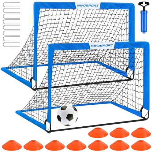 Kids Soccer Goals for Backyard Set - 2 of 4' x 3' Portable Soccer Goal Training Equipment, Pop Up Toddler Soccer Net with Soccer Ball, Soccer Set for Kids and Youth Outdoor Games, Sports, Play - color: 4-Blue, style: 4 ft x 3 ft
