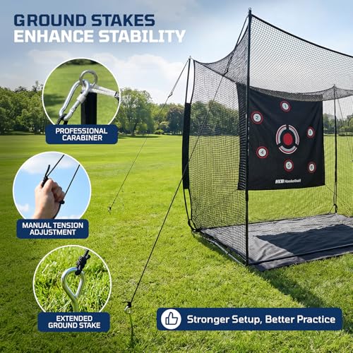 Haokelball Golf Hitting Net with 3-Sided Protection, 10x8x6ft Heavy Duty Golf Practice Cage with Reinforced Steel Frame, Target Cloth & Full Swing Backyard Driving Net for Indoor Outdoor Use