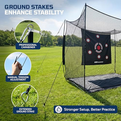 Haokelball Golf Hitting Net with 3-Sided Protection, 10x8x6ft Heavy Duty Golf Practice Cage with Reinforced Steel Frame, Target Cloth & Full Swing Backyard Driving Net for Indoor Outdoor Use