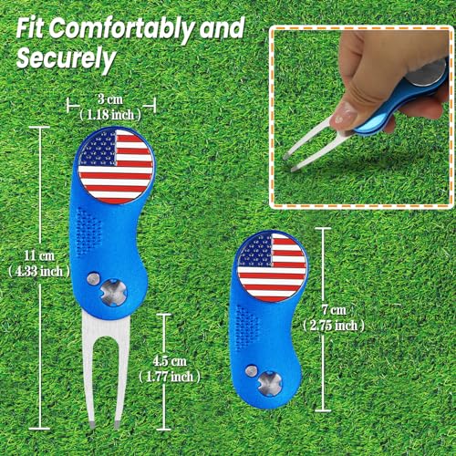 FINGER TEN Golf Divot Repair Tool and Ball Marker Switchblade Value Pack, Foldable Magnetic Stainless Steel with Pop-up Button for Men Women - color: C: 2 in Blue