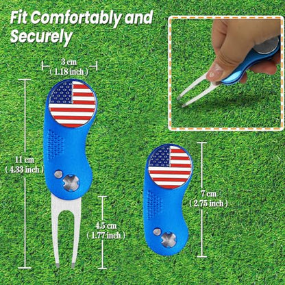 FINGER TEN Golf Divot Repair Tool and Ball Marker Switchblade Value Pack, Foldable Magnetic Stainless Steel with Pop-up Button for Men Women - color: C: 2 in Blue