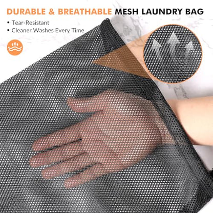 2 Pack Mesh Laundry Bags - Large & Small Heavy Duty Mesh Laundry Bag with Drawstring, Wash Bags for Travel, College, Dorms, Sports, Family, Black - color: Black
