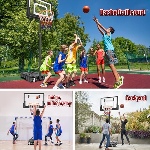 soges Portable Basketball Hoop with Wheels, Outdoor 5.25-6.9 FT Height Adjustable Goal System w/Enlarged Fillable Base, for Teens Youth Adults in Backyard/Driveway/Indoor