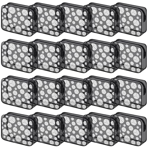 Kacctyen 20 Pcs Volleyball Team Gifts for Girls Women Cosmetics Bag PVC Transparent Black Waterproof Makeup Bag Volleyball Theme Party Favor 8 x 6 x 2.4'' Travel Pouch Portable Toiletry Storage