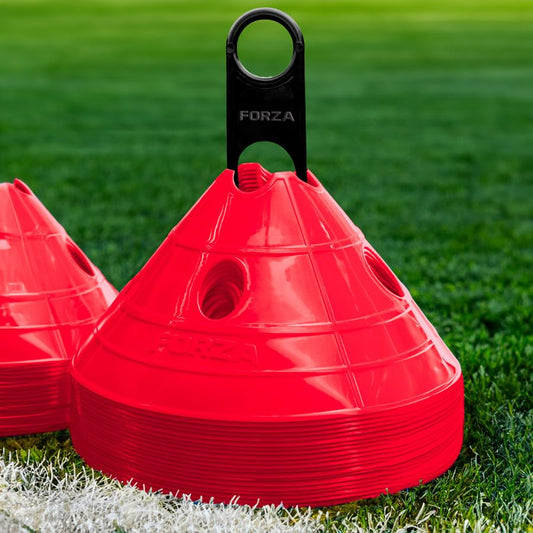 FORZA Soccer SuperCone Training Marker Domes [20 Pack] | Jumbo 5.5in Cones for Speed & Agility Training | Heavy-Duty Weatherproof PVC Options - color: Red