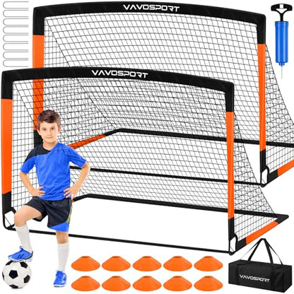 VAVOSPORT Kids Soccer Goals for Backyard Set, 2 of 4x3 / 6x4 ft Portable Soccer Goal Nets, Pop Up Mini Toddler Soccer Net Training Equipment & Ball, Cones for Ages 3-14, Outdoor Games Gifts for Kids