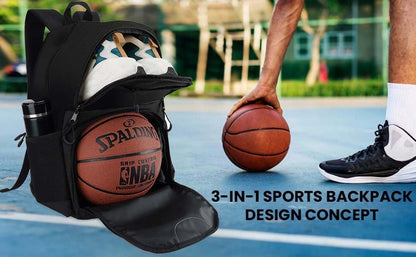 Soccer & Basketball Sports Bag with Ball Pump - Basketball Backpack with Separate Ball & Shoes Holder Compartment, Soccer Basketball Football & Volleyball Bag with Large Capacity - color: Carbon Black, style: Bag Only