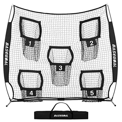 BaseGoal Football Nets for Throwing,Football Target,Quarterback Training Equipment with 5 Target Pockets for Improving Football Accuracy Throwing-8 x 8 ft or 7 x 7 ft Nets - color: 8 x 8 Ft Black ONLY