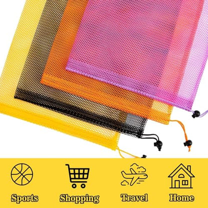 7PCS Colorful Mesh Drawstring Bag - Mesh Bag 18x12 Inch Breathable Nylon Mesh Storage Bag with Drawstring Closure Lightweight Net Organizer for Travel, Home, Gym, Daily Essentials