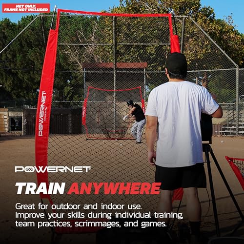 PowerNet Baseball Training Equipment Baseball Net, Portable Softball Batting Practice Pitching Screen, 7-FT I-Screen or A-Frame Pitching Net - color: Red, style: I-Screen NET ONLY